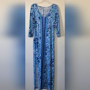 Lilly Pulitzer Anissa Maxi Dress Blue Resortwear Preppy Pima Cotton Size XS